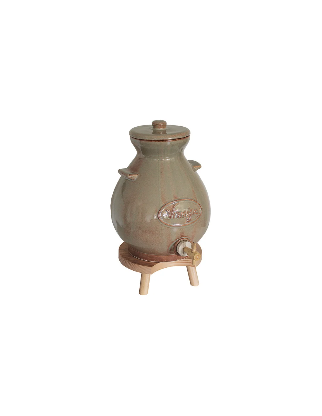 Country-style vinegar pot 4,5 liters in enamelled stoneware with wooden base