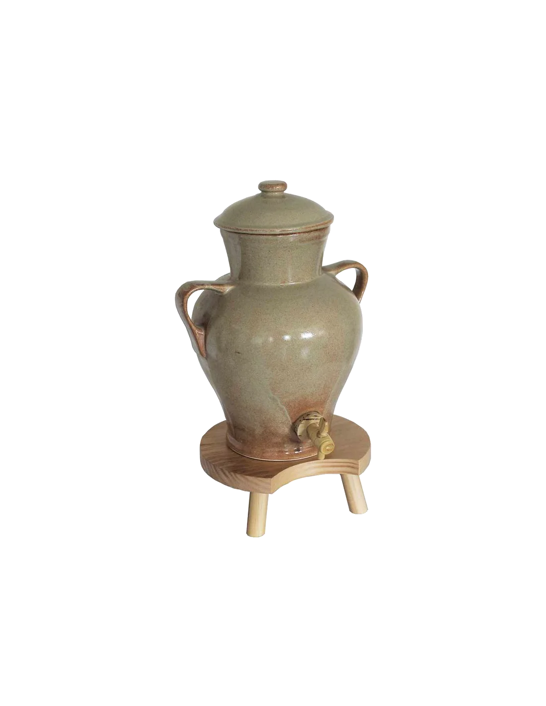 2.5 liter stoneware vinegar pot with wooden base