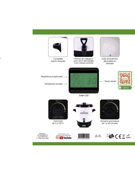 Stérilisateur électrique automatique LCD 14 bocaux - Le Pratique